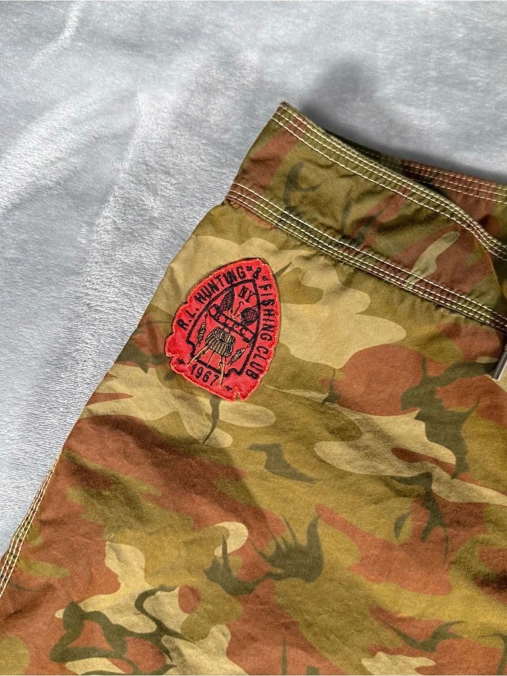 Vintage Polo Ralph Lauren Board Shorts Mens 34 8.5” Hunting Fishing Club Camo
